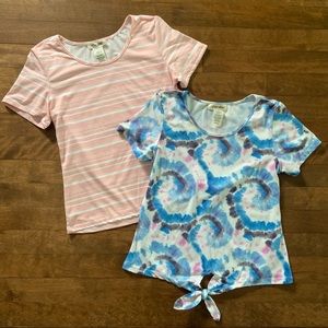 Shosho short-sleeve tops / striped & tie-dye tie-front / Size 12